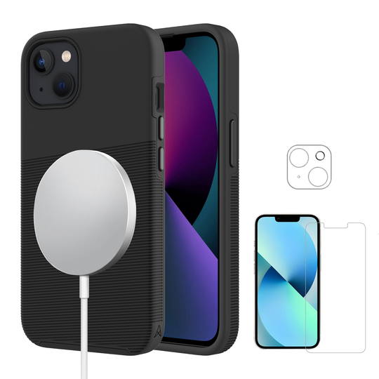 Axessorize PROTech Plus Étui compatible avec MagSafe & Protecteur d'écran et de lentille de caméra pour Apple iPhone 13