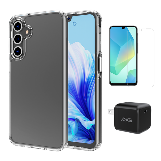 AXS Starter Kit bundle | Ultra Clear Case, Screen Protector and 30W Charger for Samsung Galaxy A16
