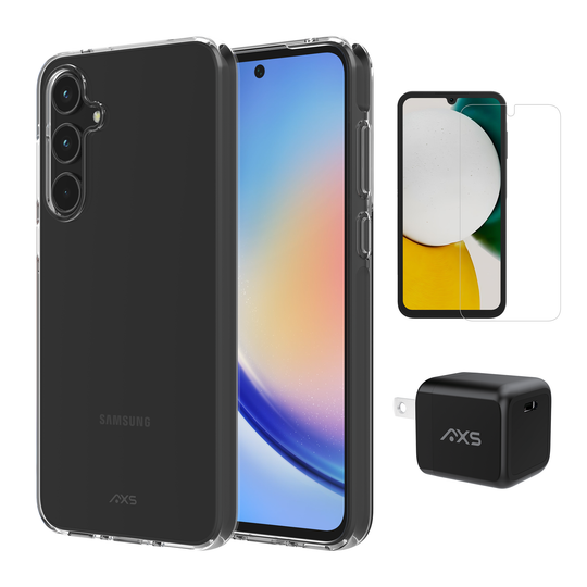 AXS Starter Kit bundle | Ultra Clear Case, Screen Protector and 30w Charger for Samsung Galaxy A35
