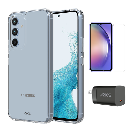 AXS Starter Kit bundle | Ultra Clear Case, Screen Protector and 30w Charger for Samsung Galaxy A54 5G