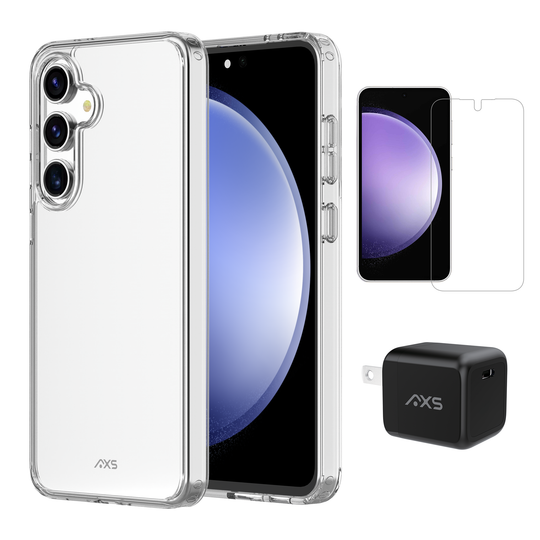 AXS Starter Kit bundle | Ultra Clear Case, Screen Protector and 30w Charger for Samsung Galaxy S24 FE