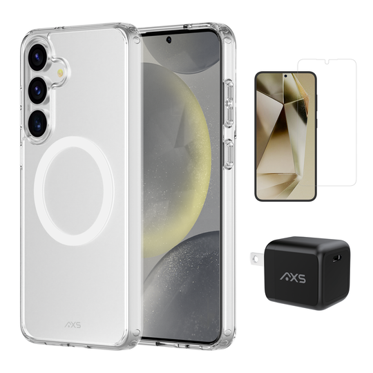 AXS Starter Kit bundle | Ultra Clear Case, Screen Protector and 30w Charger for Samsung Galaxy S25+
