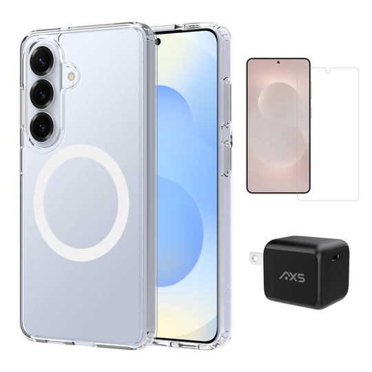 Pack de démarrage AXS | Coque Ultra Claire, Protecteur d'écran et Chargeur 30w pour Samsung Galaxy S25 Edge