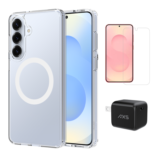 Pack de démarrage AXS | Coque Ultra Claire, Protecteur d'écran et Chargeur 30w pour Samsung Galaxy S25 Edge