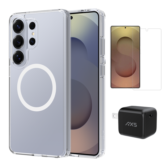 Pack de démarrage AXS | Coque Ultra Claire, Protecteur d'écran et Chargeur 30w pour Samsung Galaxy S25 Edge