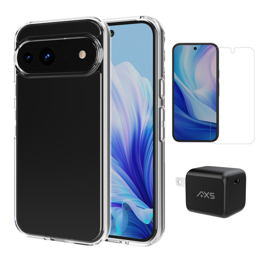 AXS Starter Kit bundle | Ultra Clear Case, Screen Protector and 30w Charger for Google Pixel 9/9 Pro