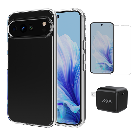 AXS Starter Kit bundle | Ultra Clear Case, Screen Protector and 30w Charger for Google Pixel 9 Pro XL