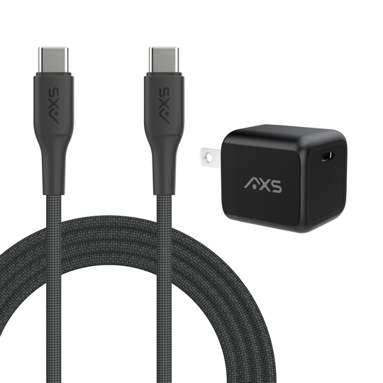 AXS 30W PROCharge GRS USB-C PD GaN Wall Charger with USB-C to USB-C Braided Cable | Black