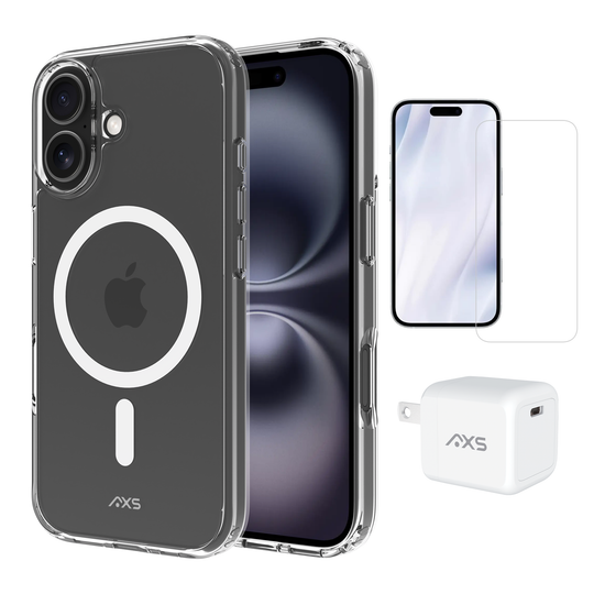 AXS Starter Kit bundle | Ultra Clear MagSafe Case, Screen Protector and 30w Charger for Apple iPhone 17