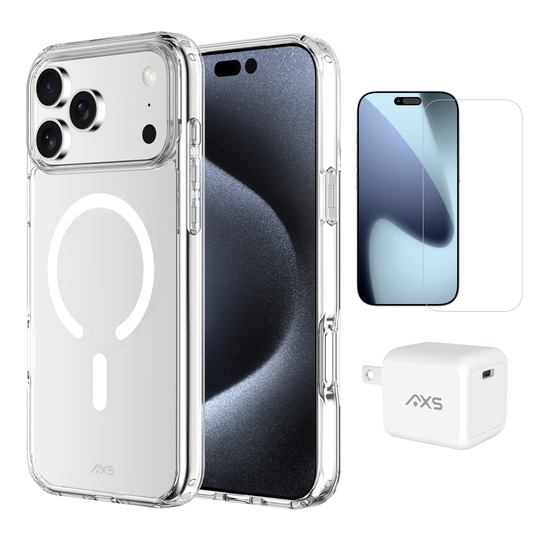 AXS Starter Kit bundle | Ultra Clear MagSafe Case, Screen Protector and 30w Charger for Apple iPhone 17 Pro Max