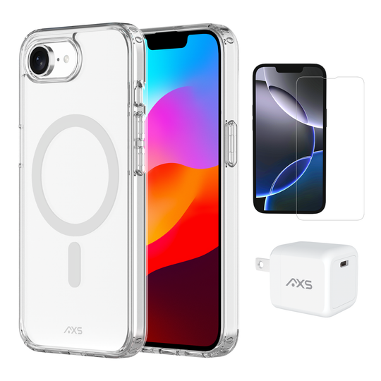 AXS Starter Kit bundle | Ultra Clear MagSafe Case, Screen Protector and 30w Charger for Apple iPhone 16e