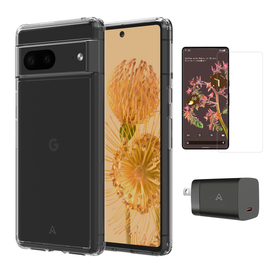 Axessorize Starter Kit bundle | Ultra Clear Case, Screen Protector and 30w Charger for Google Pixel 7