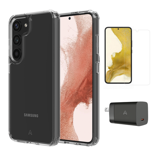 AXS Starter Kit bundle | Ultra Clear Case, Screen Protector and 30W Charger for Samsung Galaxy S23